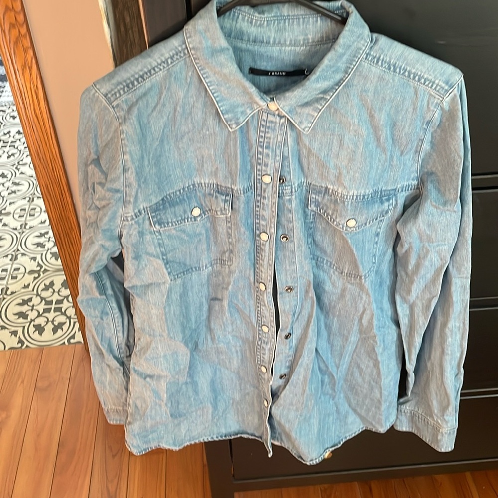 Worn 1x J Brand denim button up from; sz M